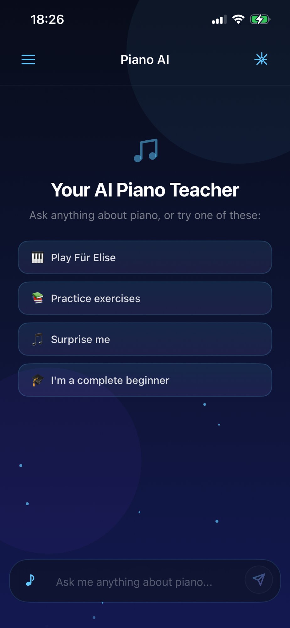 Piano AI main screen
