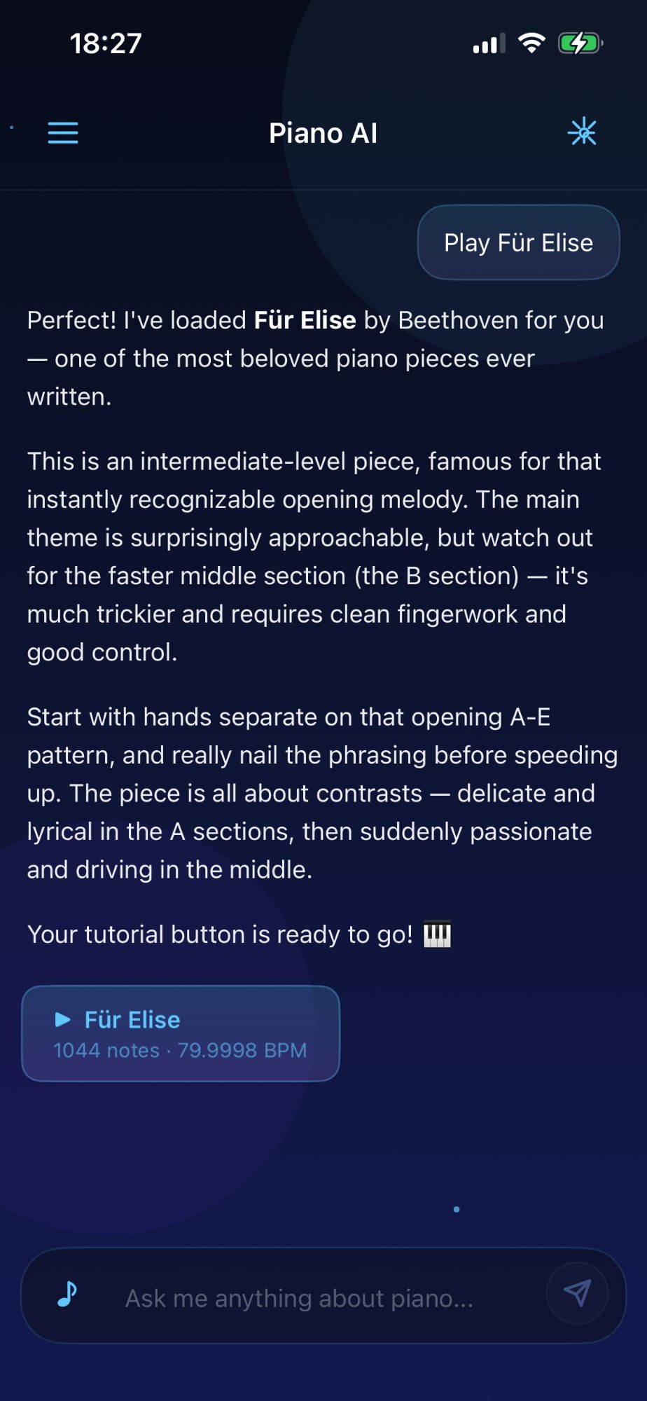 Piano AI Für Elise tutorial screen
